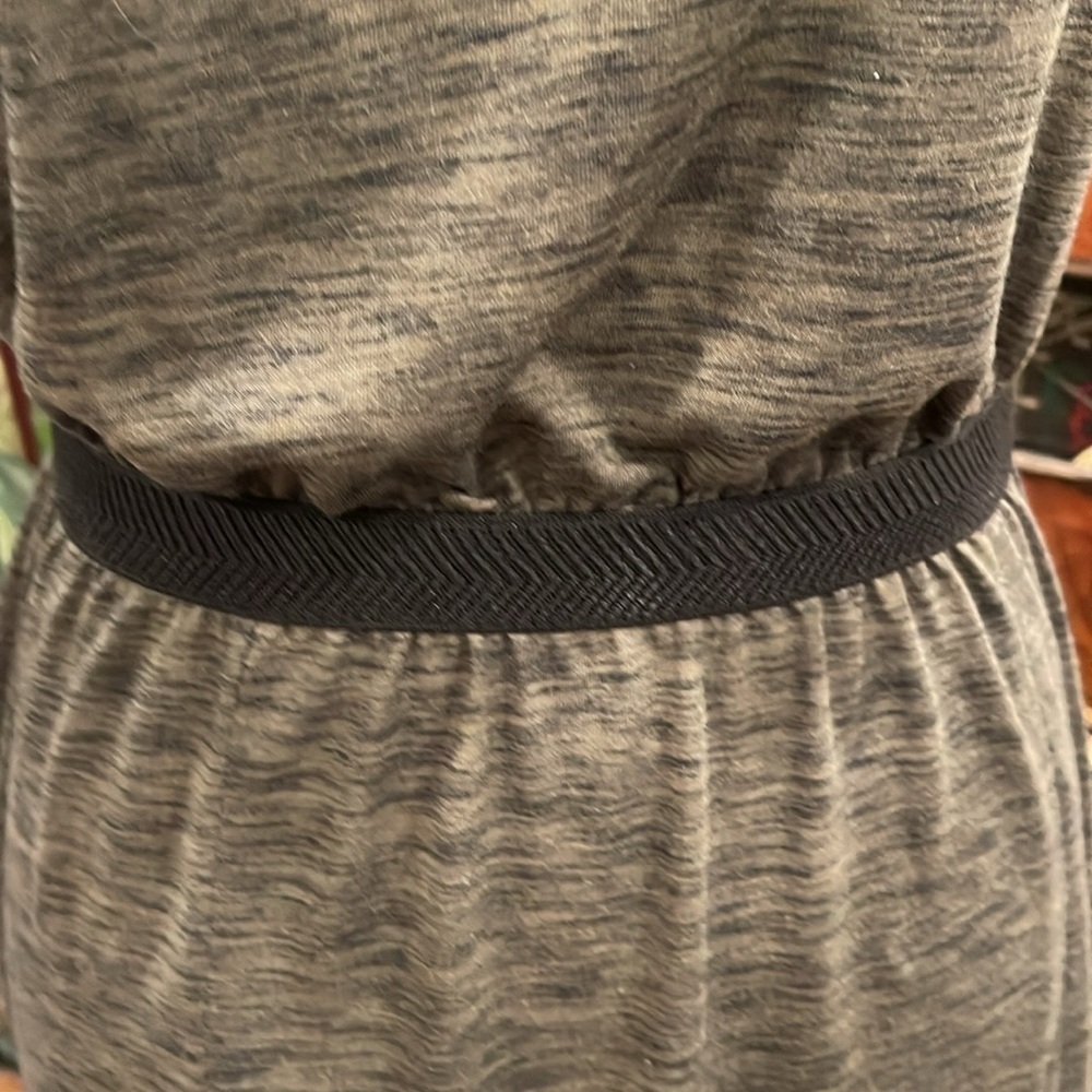 Minimalist Gray Maxi Dress Side Slit Cinched Waist Capsule Chic - Picture 4 of 9